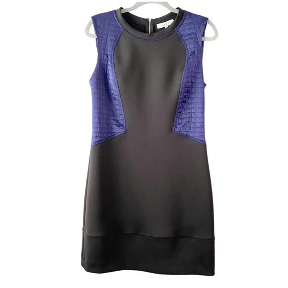 Sandro Black Scuba Sleeveless Seth Quilted Blue Side Panels Dress Size 3 or L